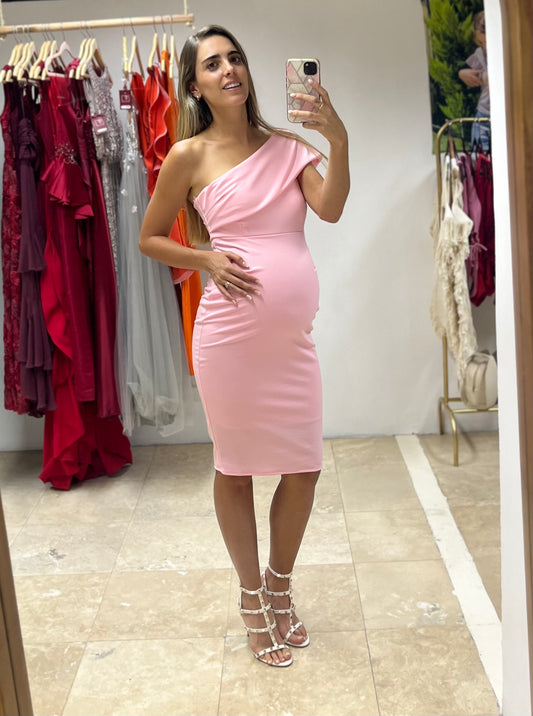 Vestido de maternidad María José rosa recto