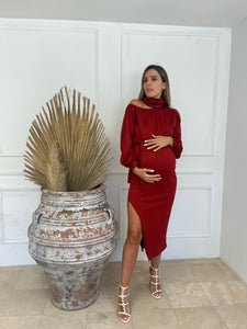 Paola maternity dress, rust neoprene