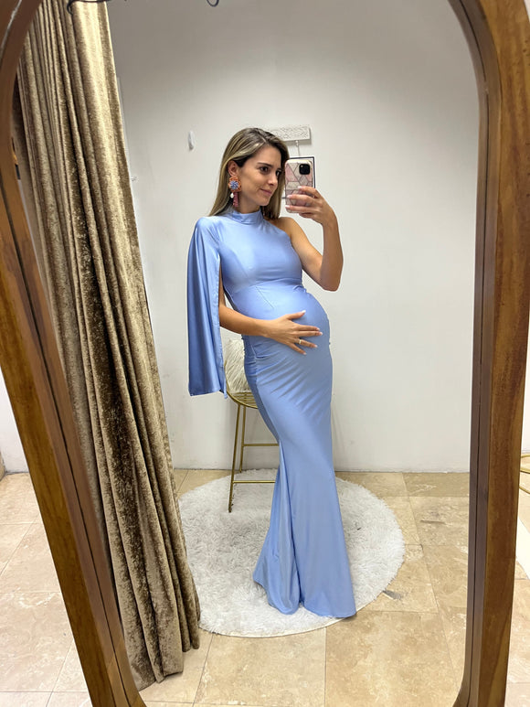Vestido de maternidad Carola, azul brilloso G y XG