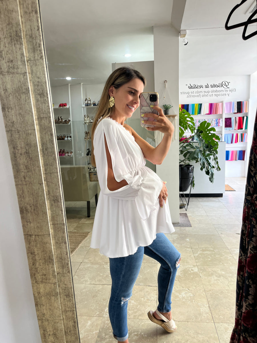 Sudadera De Embarazo Con Cremallera Y Capucha | Blusa De Maternidad Elástica, Con Bolsillos | Color Blanco, Para Oficina O Casual