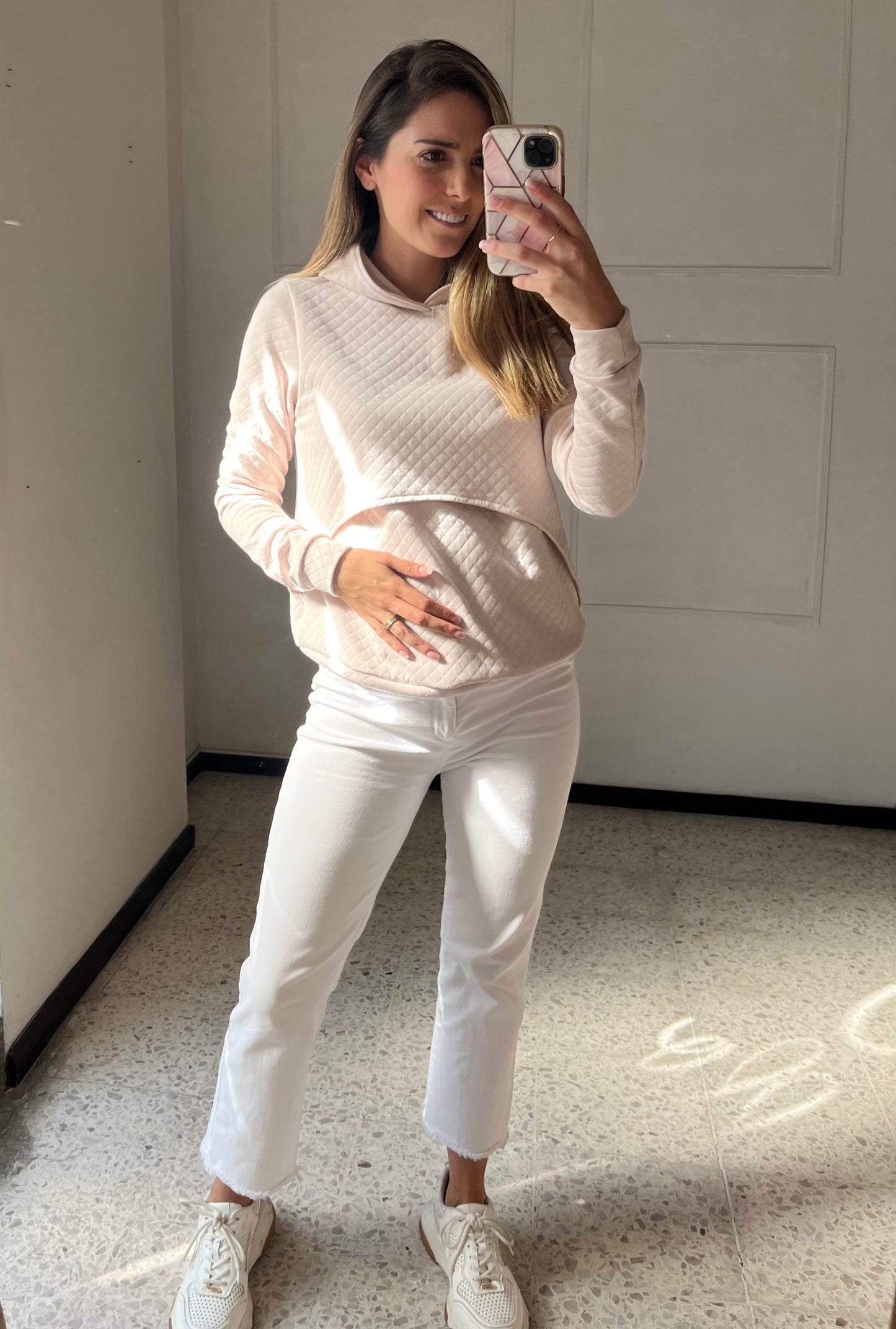 Sudadera de lactancia, Gloria beige rombos con capucha G