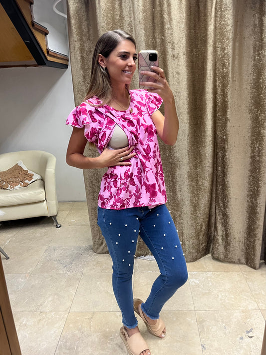 Blusa de lactancia, Andy rosa flores rosas