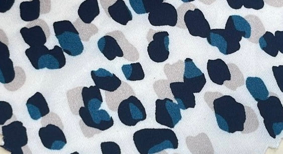 Tela Polyester dots azules, grises y negros tipo seda
