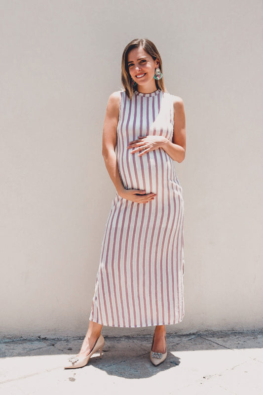 Vestido de maternidad Leslie, rosa/beige rayas CH