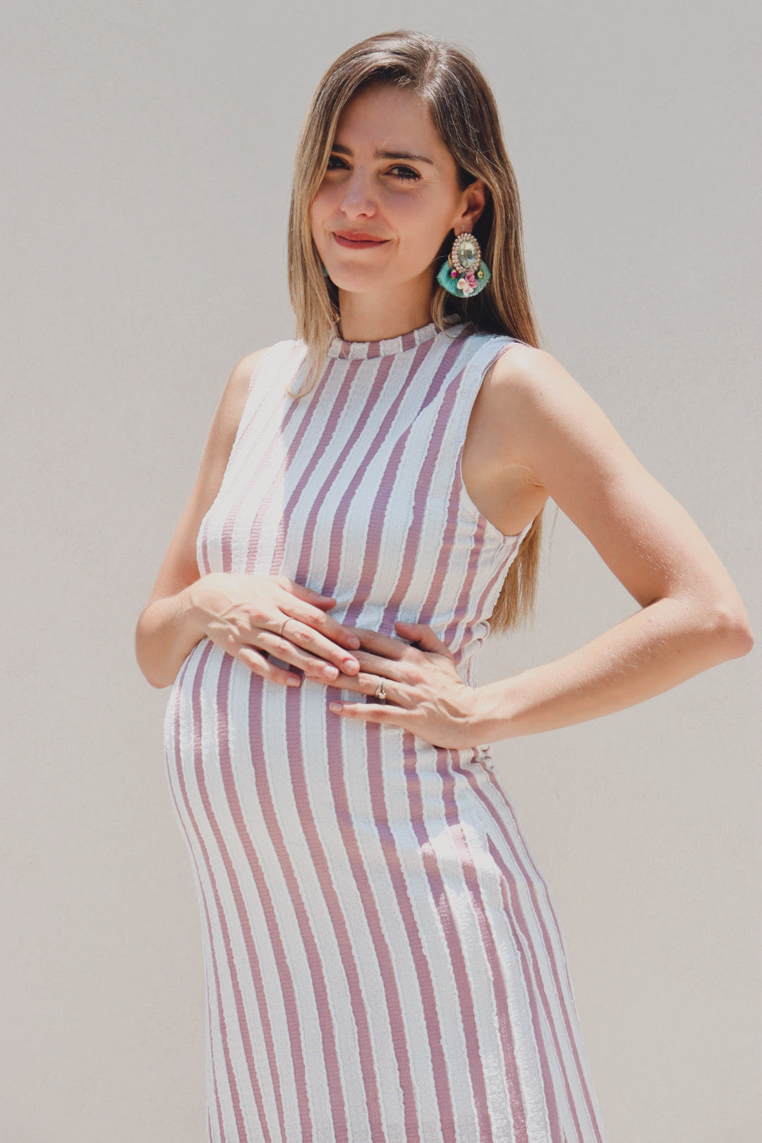 Vestido de maternidad Leslie, rosa/beige rayas