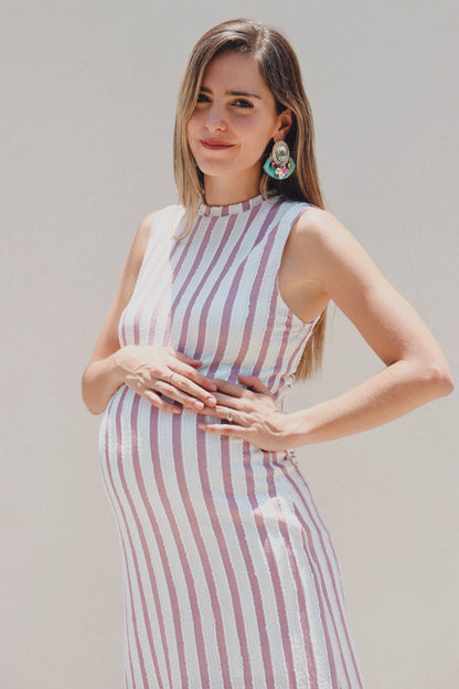 Vestido de maternidad Leslie, rosa/beige rayas