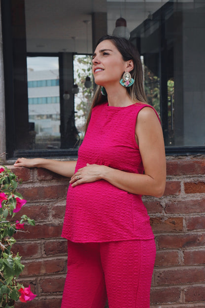 Conjunto de maternidad Mayte, rosa barbie textura M