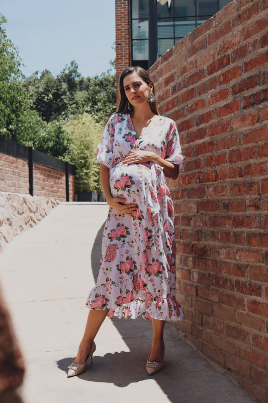 Vestido de maternidad, Ursula blanco con rosas CH