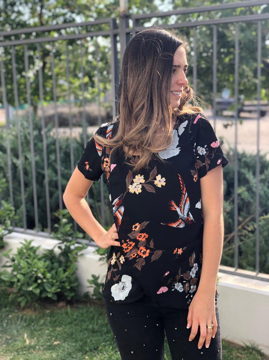 Blusa de Lactancia, Diana Negro Pajaritos
