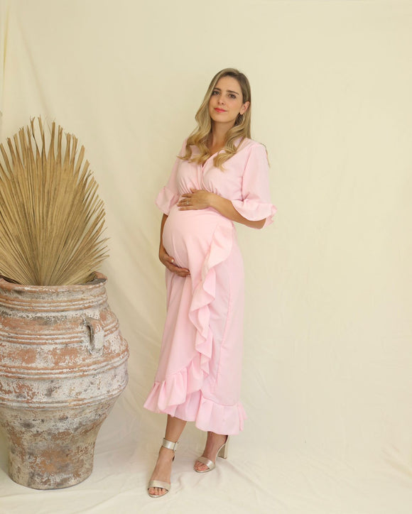Ursula Pink lc maternity dress with ruffles