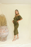 Arantza long olive green maternity dress