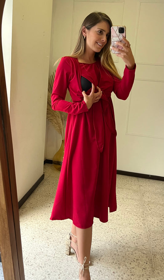 Vestido maternidad y  lactancia Romina Rojo largo