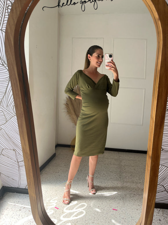 Vestido de maternidad verde olivo, RittaYuridia