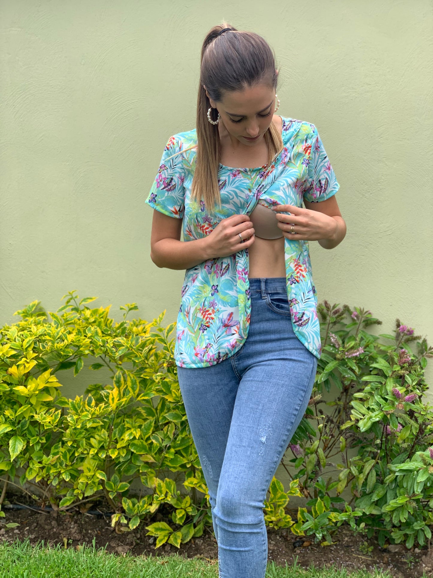 Blusa de lactancia, Diana azul flores aqua