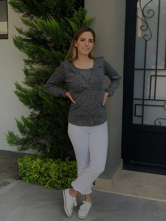 Gray maternity and nursing blouse/sweater