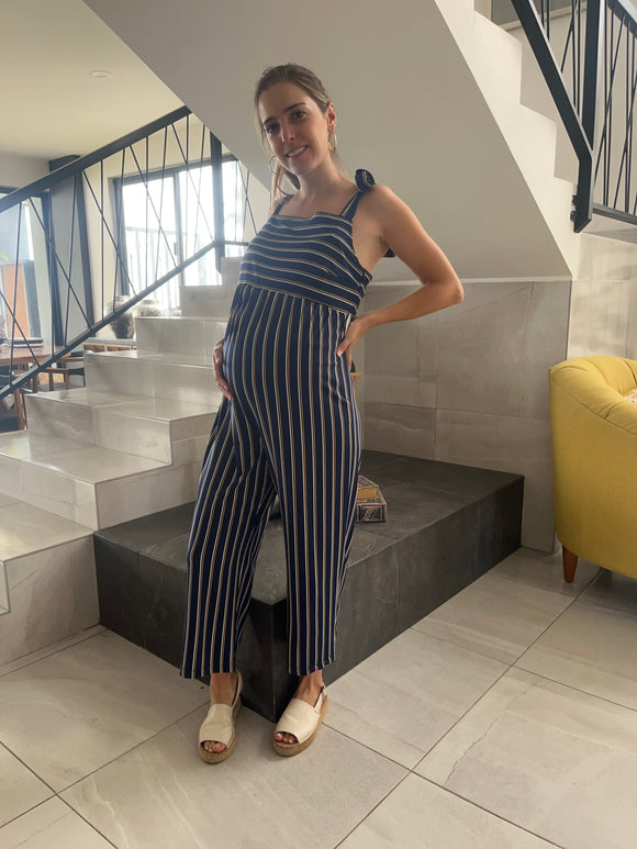 Striped stretch maternity jumpsuit LM