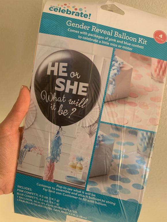 Gender reveal balloon with blue and pink torsos