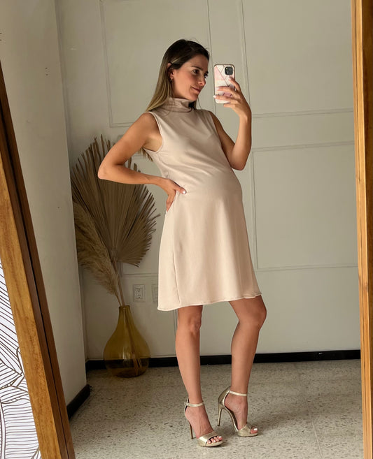 Maternity dress, striped beige turtle
