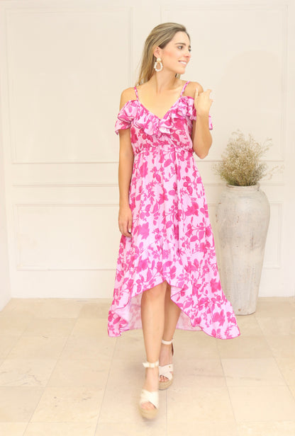 Maternity and nursing dress, Carlota light pink flowers