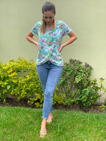 Blusa de lactancia, Diana azul flores aqua