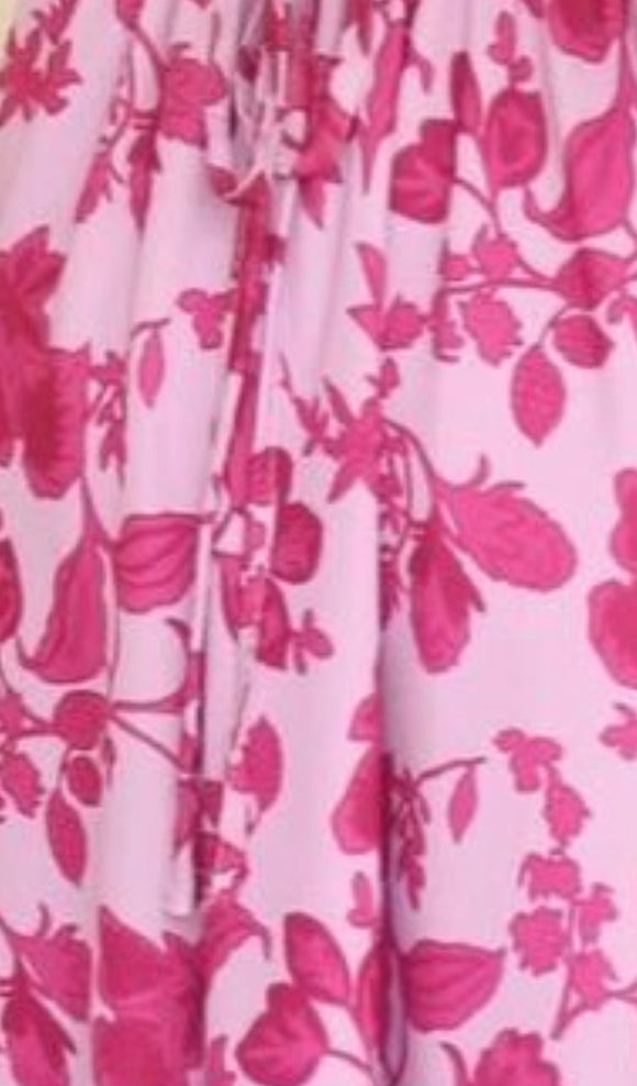 light pink fabric with dark pink flowers Polyester