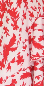 White fabric red flowers Polyester