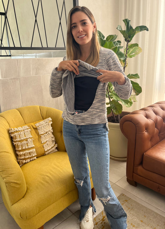 Sueter de lactancia, Ruth gris con textura