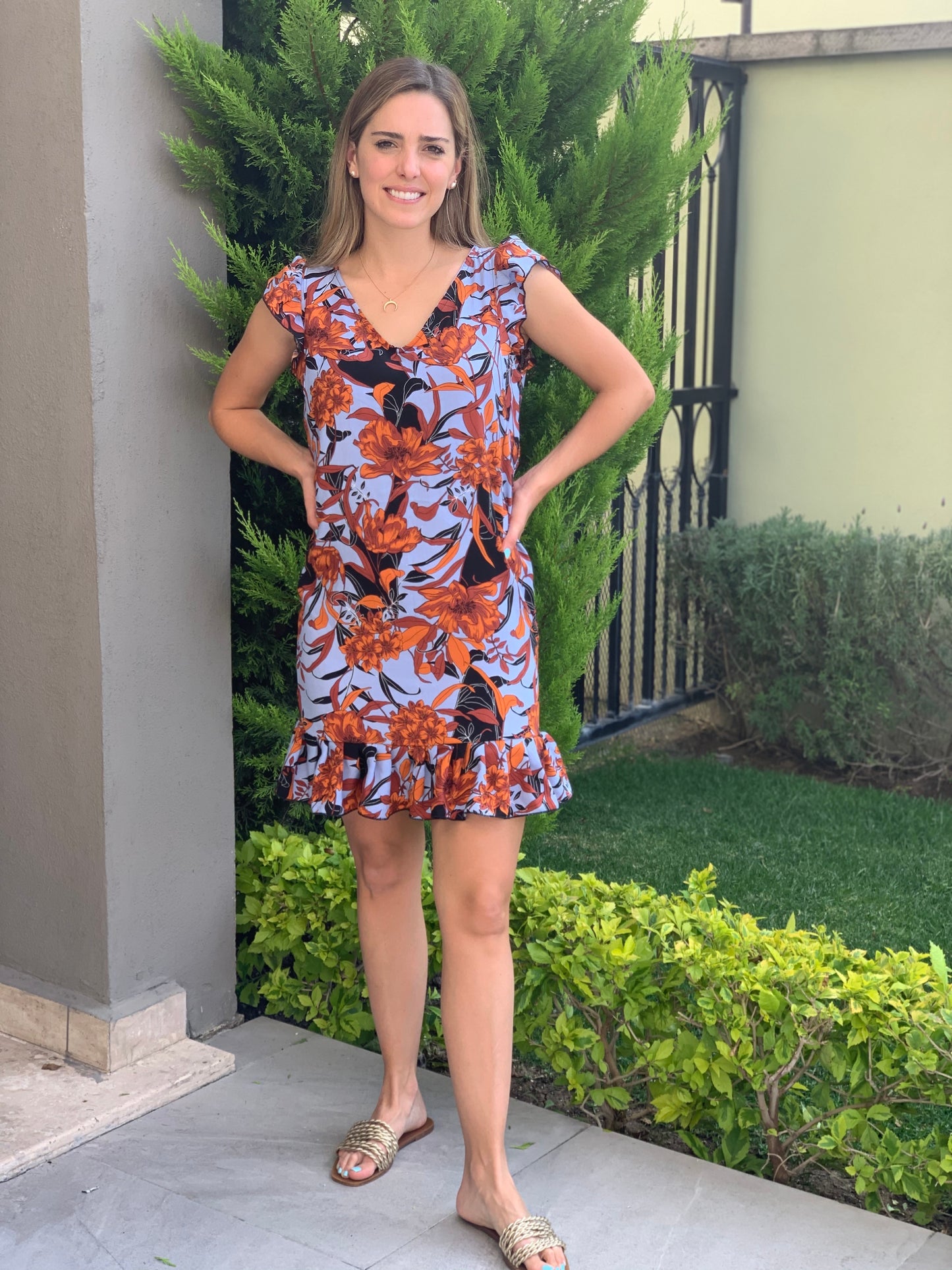 Nursing dress, Isabella blue orange flowers