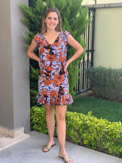 Nursing dress, Isabella blue orange flowers