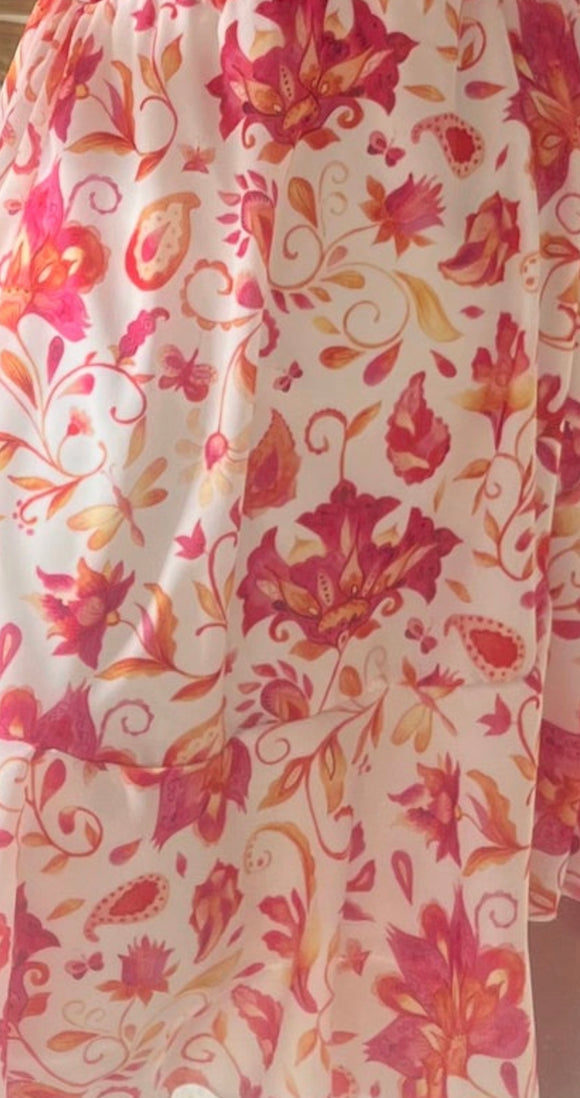 pink fabric with yellow