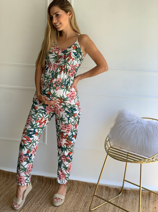 Jumpsuit de maternidad, Blanco floreado