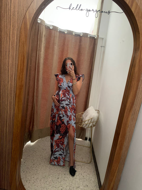 Maternity dress, Bethzy orange with blue