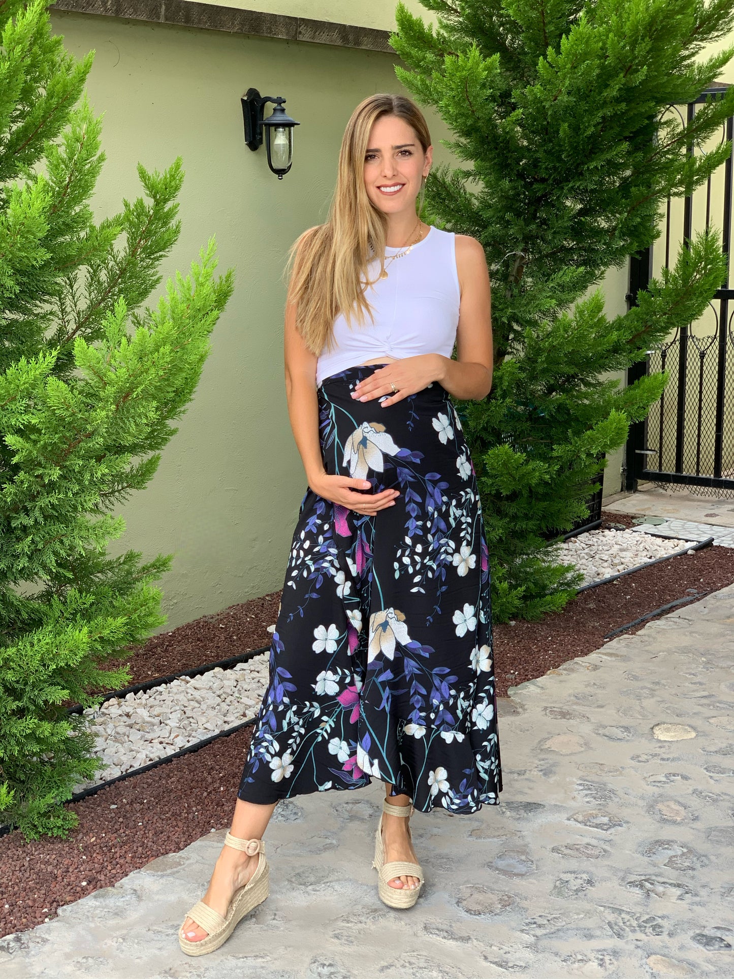 Maternity skirt, black white flowers