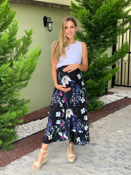 Maternity skirt, black white flowers