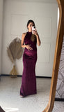 Eugenia long wine velvet maternity dress