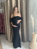 Loredana long maternity dress, black