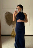 Eugenia long navy blue maternity dress