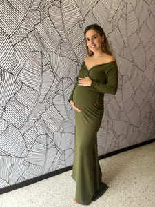 Vestido de maternidad sesión verde olivo, Ritta