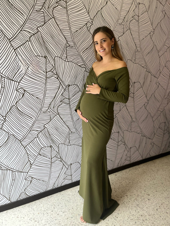 Olive green maternity session dress, Ritta