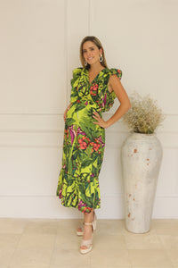 Bright green flowered Angelica Maternity dress