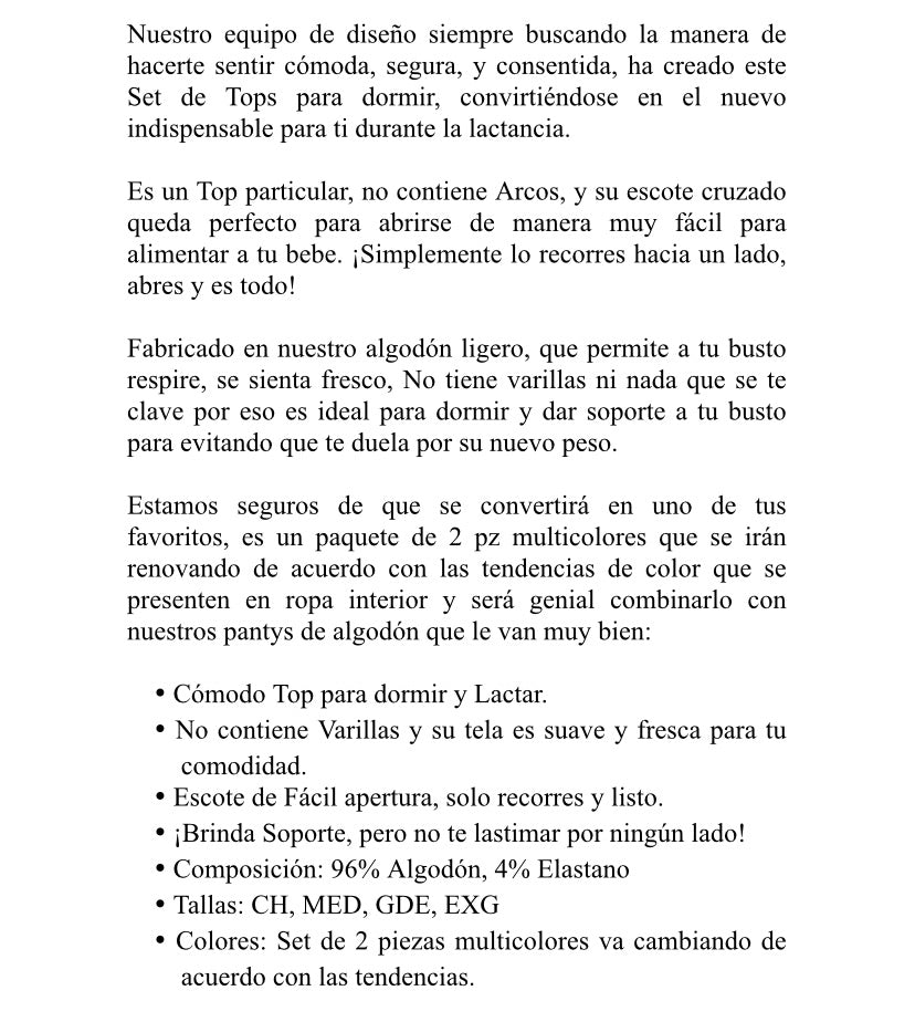 Paq de 2 Tops para dormir y lactar