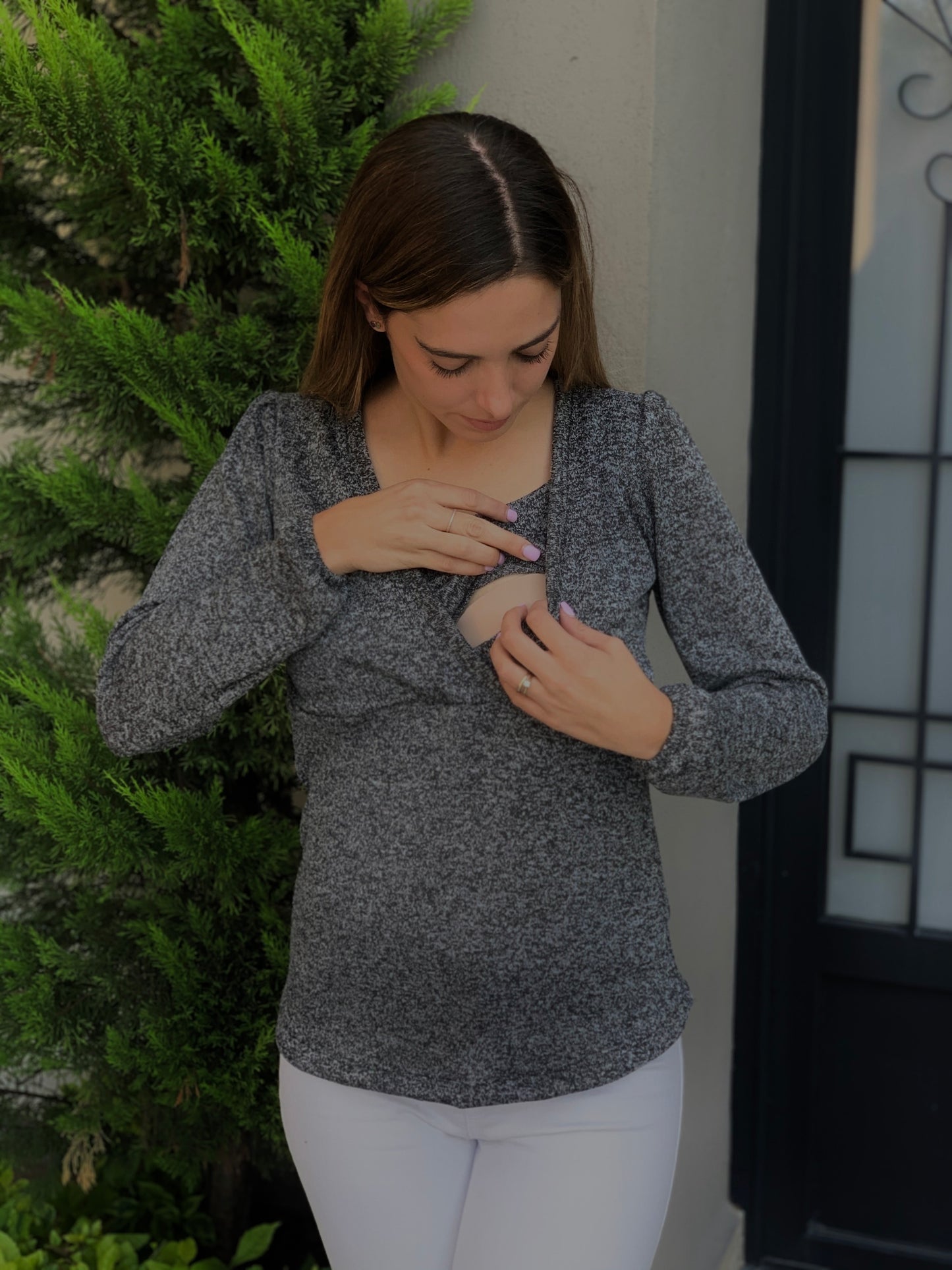Blusa/Suéter maternidad y lactancia gris