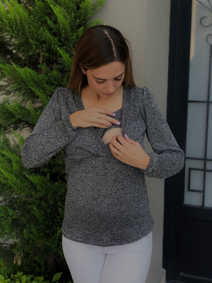 Blusa/Suéter maternidad y lactancia gris