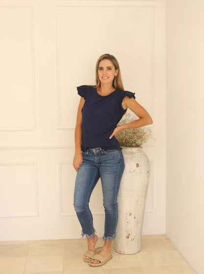 Blusa lactancia Andy, azul marina algodón
