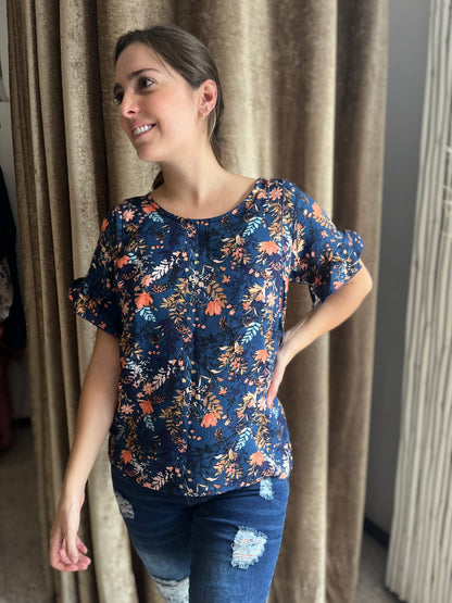 Nursing blouse, Georgina blue flowers fern flowers