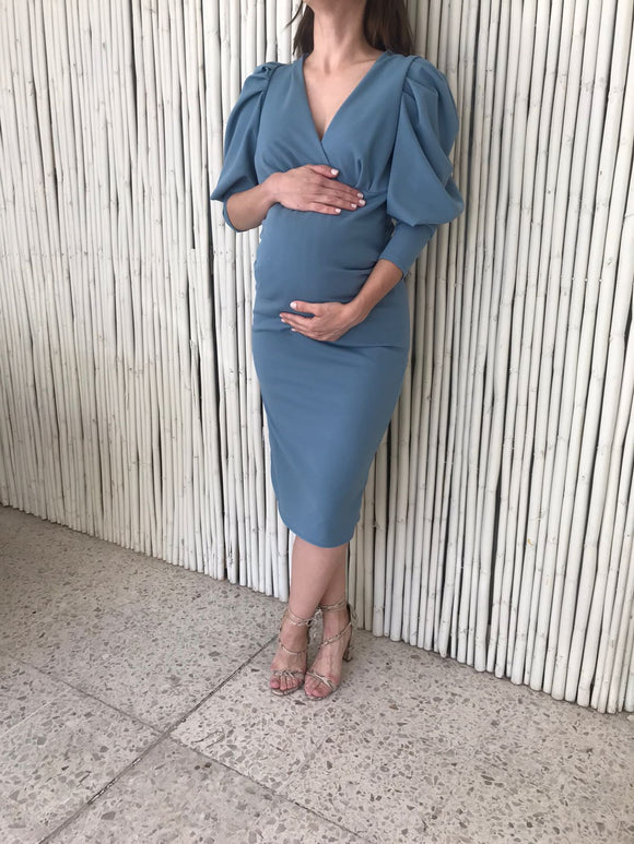 Maternity and nursing dress, yuridia powder blue