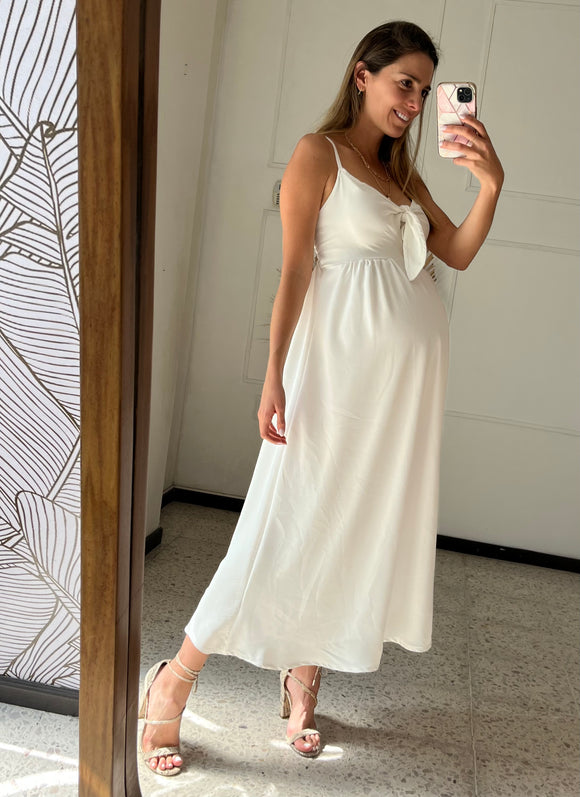 Manuela maternity and nursing dress, long white