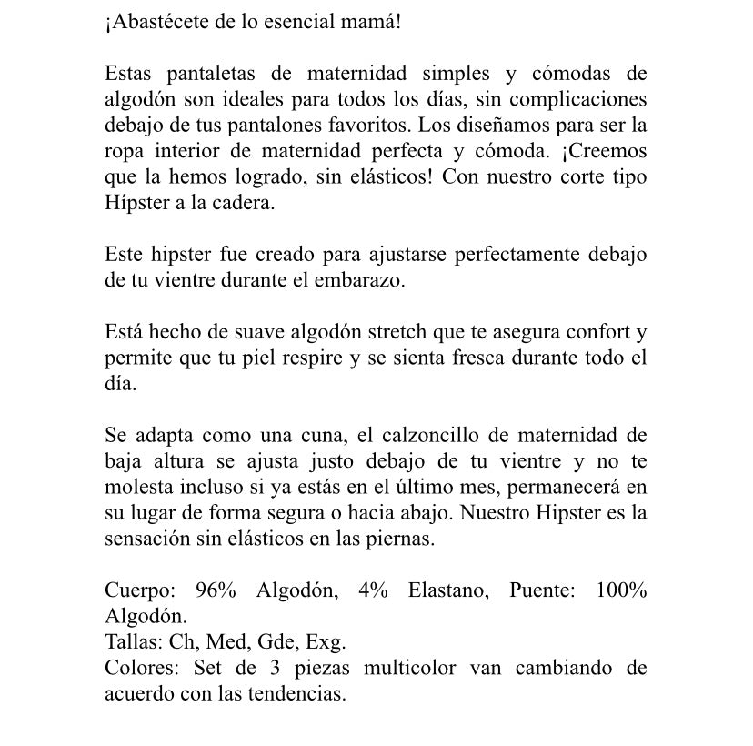 Paq de 3 Pantaletas de maternidad