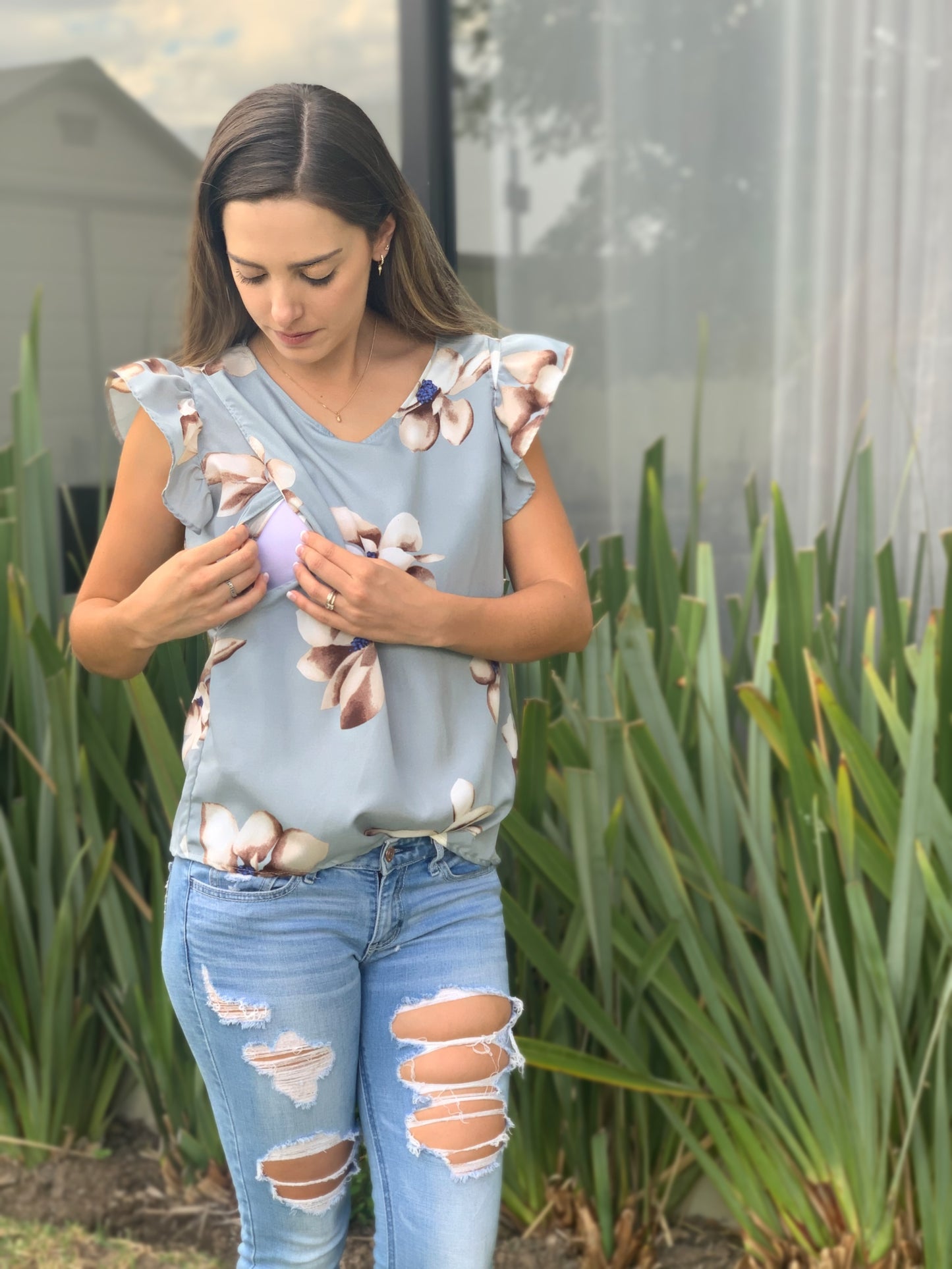 Blusa de lactancia, Andy gris flores
