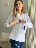 White nursing sweatshirt with brooches